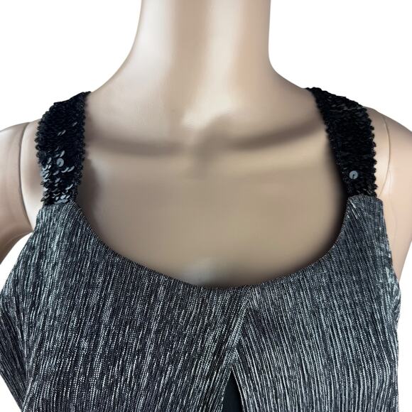 Enfocus Studio Metallic Silver Black Sequin Sleeveless Knee Length Sheath Dress - Picture 6 of 8